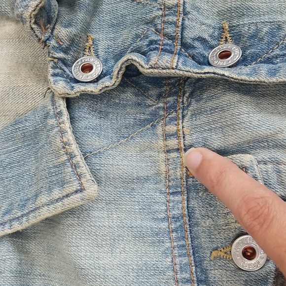 Polo Jeans Co Ralph Lauren Y2K Distressed Cropped Blue Denim Trucker Jacket Sz M - Picture 12 of 12